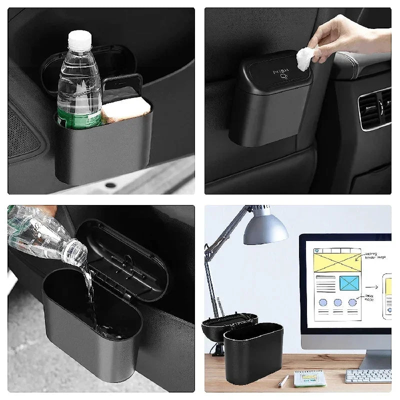 No-Spill Mini Car Trash Can with Lid + Refill Bags Included