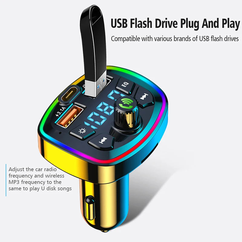 Car Bluetooth 5.0 FM Transmitter – Wireless Audio Receiver & Dual USB Charger