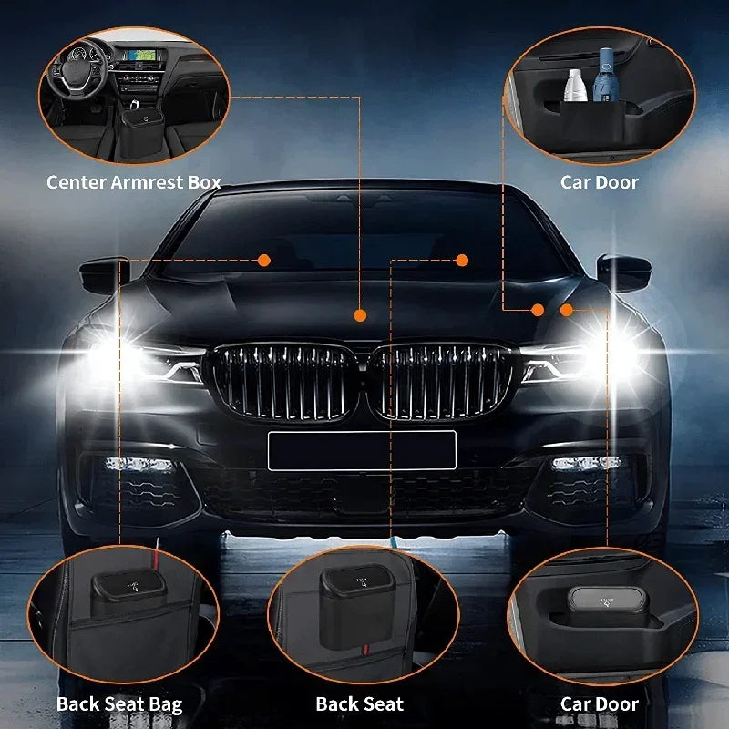 No-Spill Mini Car Trash Can with Lid + Refill Bags Included