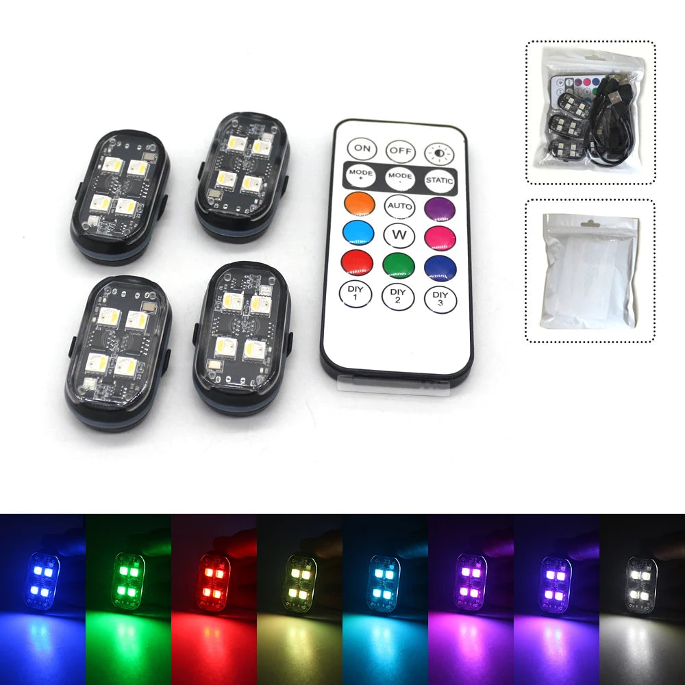 Car Interior Decorative LED Light – 2/4/6x 8 Colors, Remote-Controlled Ambient Lighting