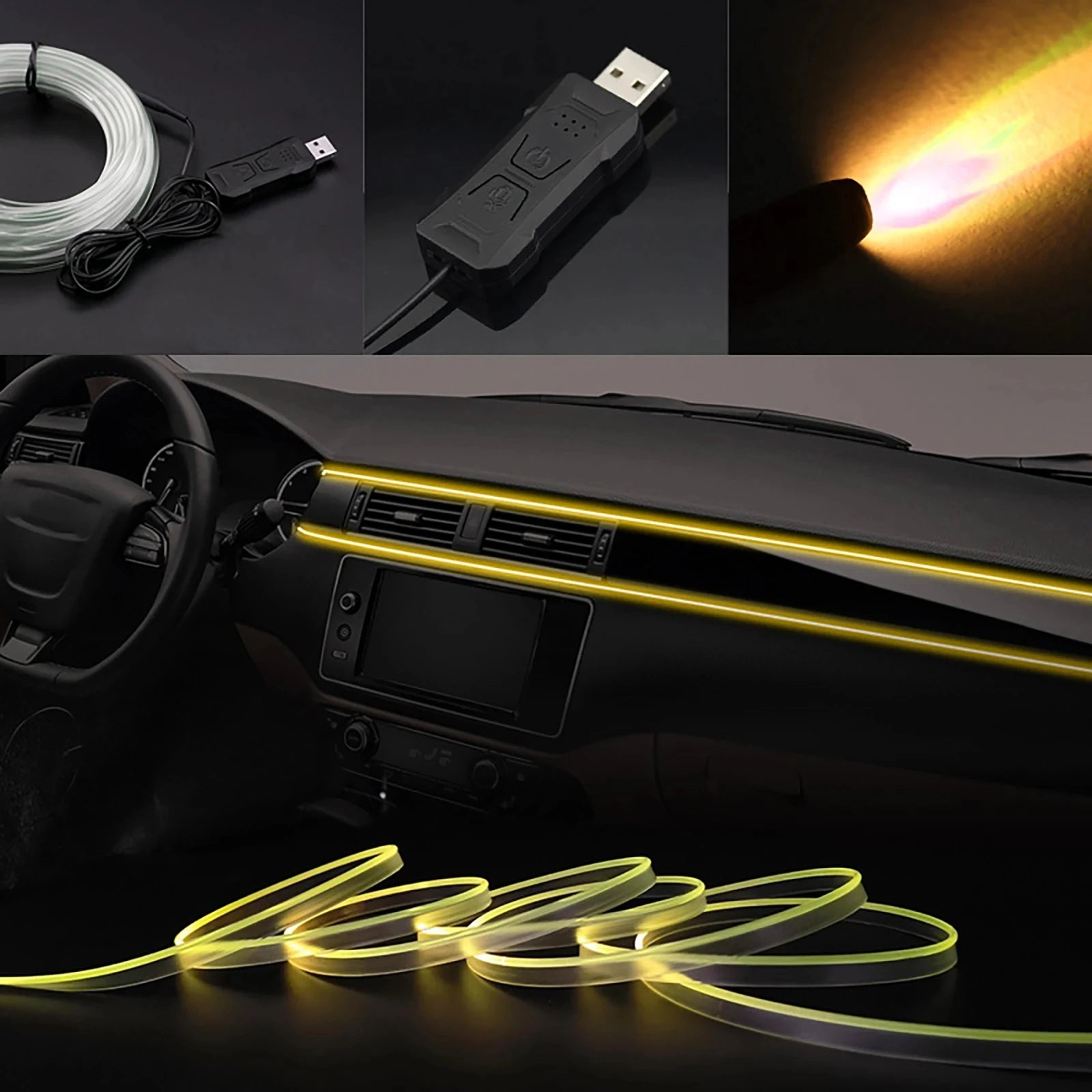 RGB Car Interior LED Light Strip – 2/3/4/5M Ambient USB Fiber Optic Lamp with App Control