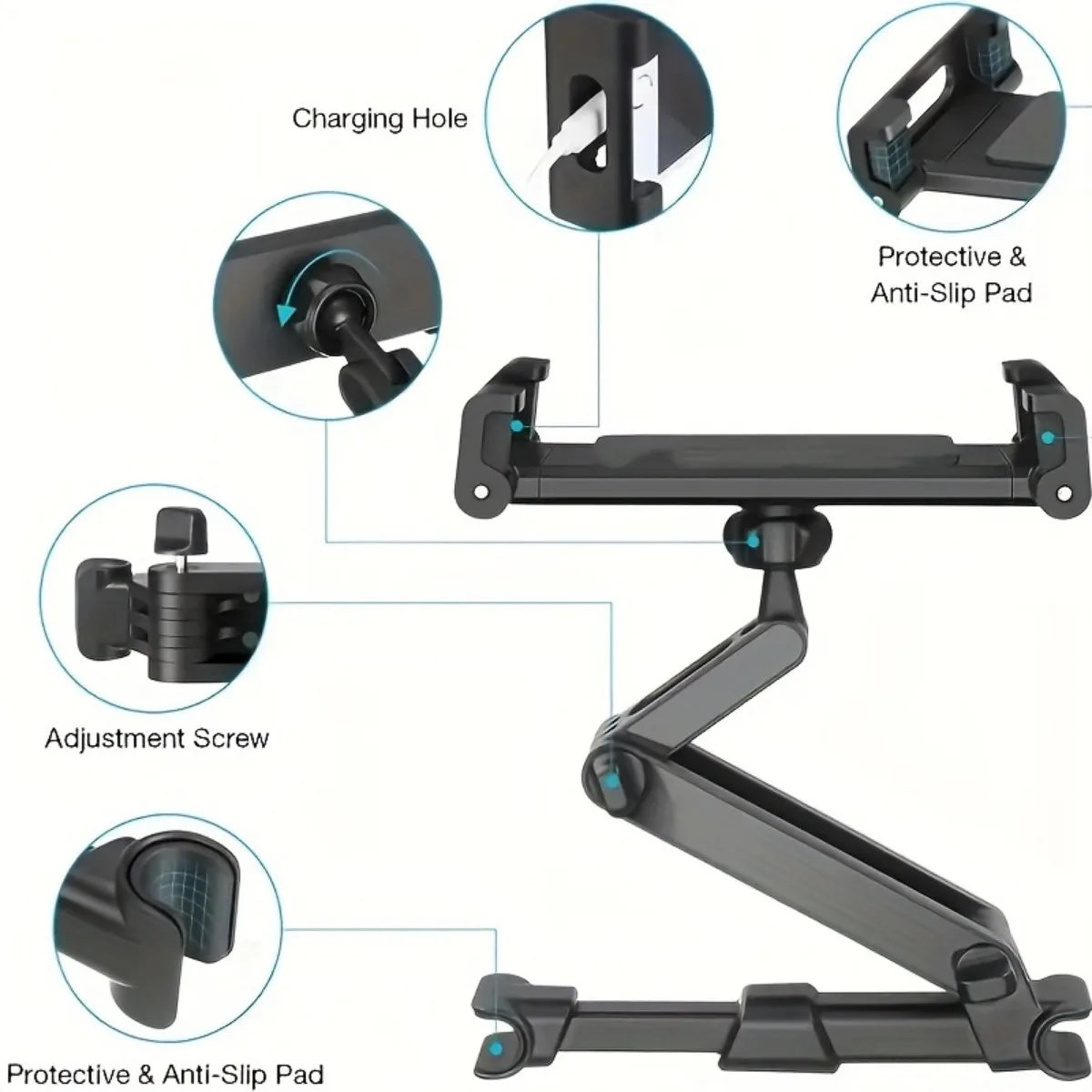Car Tablet Holder – Headrest Mount Stand Compatible with iPad & 4.7–12.9" Devices