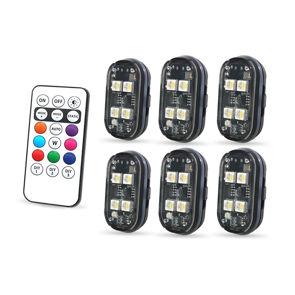 Car Interior Decorative LED Light – 2/4/6x 8 Colors, Remote-Controlled Ambient Lighting