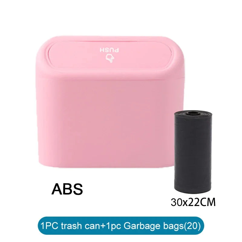 No-Spill Mini Car Trash Can with Lid + Refill Bags Included
