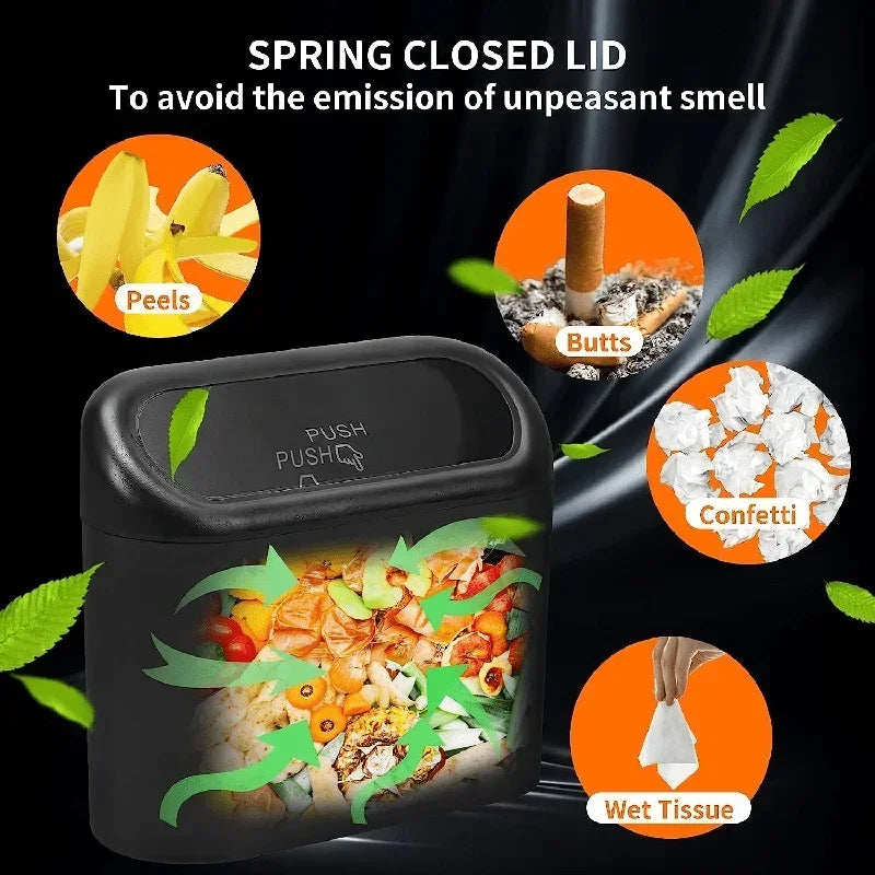 No-Spill Mini Car Trash Can with Lid + Refill Bags Included