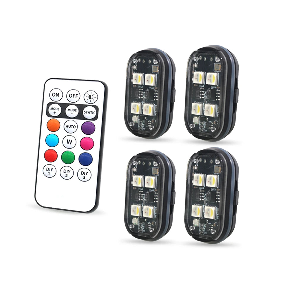 Car Interior Decorative LED Light – 2/4/6x 8 Colors, Remote-Controlled Ambient Lighting