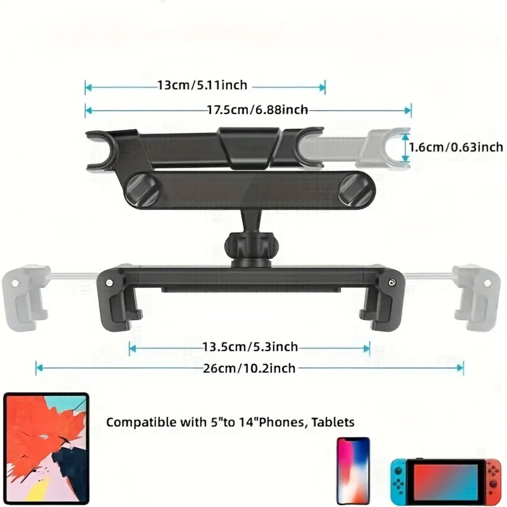 Car Tablet Holder – Headrest Mount Stand Compatible with iPad & 4.7–12.9" Devices