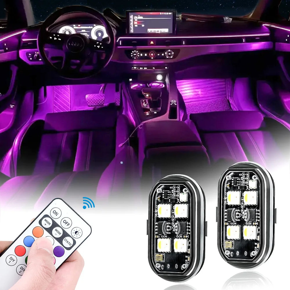 Car Interior Decorative LED Light – 2/4/6x 8 Colors, Remote-Controlled Ambient Lighting