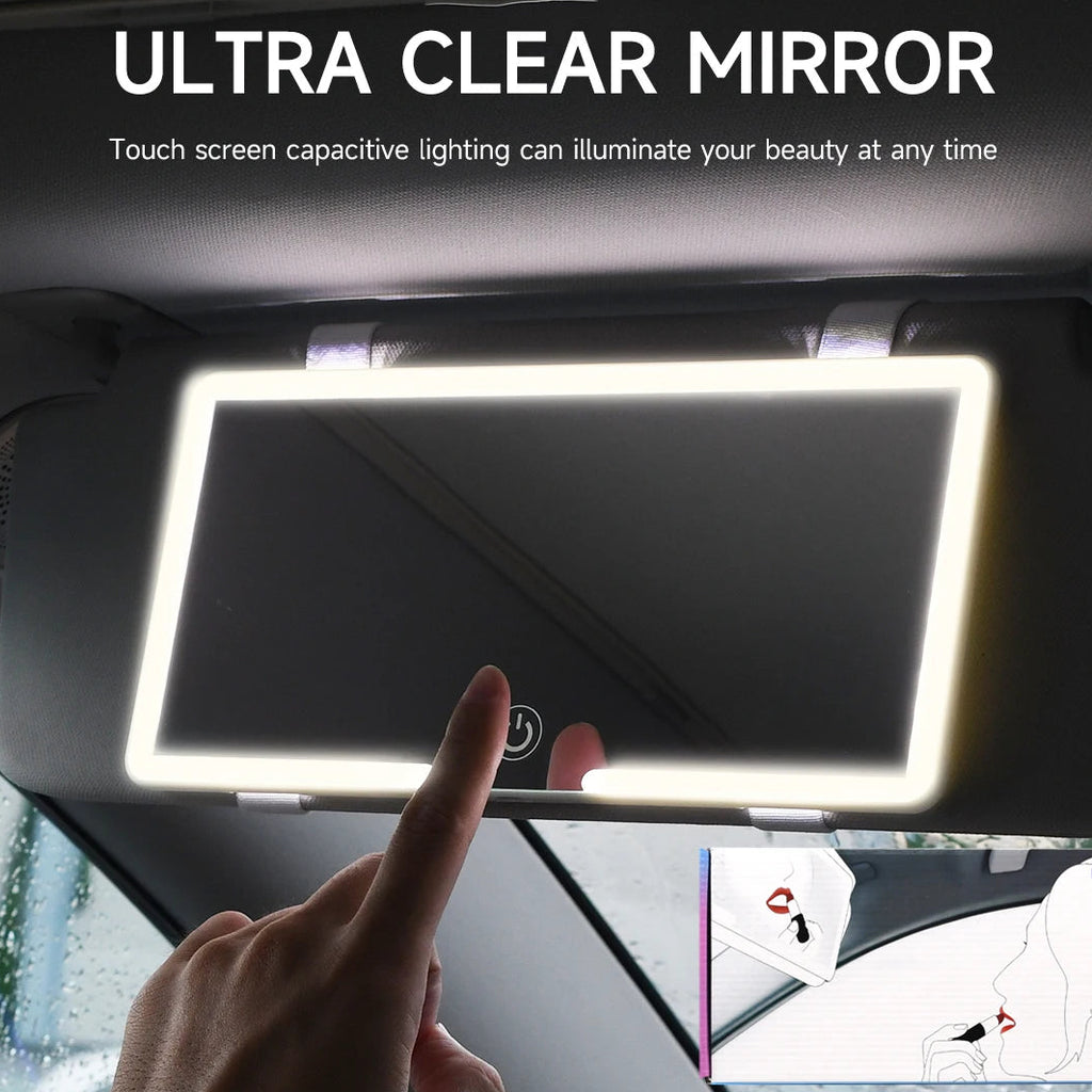 Car Interior LED Makeup Mirror – HD Sun Visor Vanity Mirror with Rechargeable Fill Light