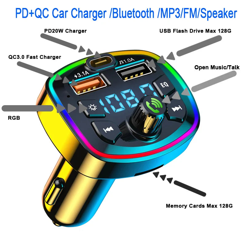 Car Bluetooth 5.0 FM Transmitter – Wireless Audio Receiver & Dual USB Charger