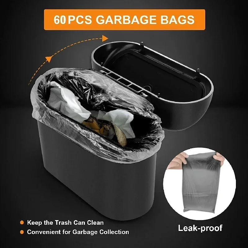 No-Spill Mini Car Trash Can with Lid + Refill Bags Included